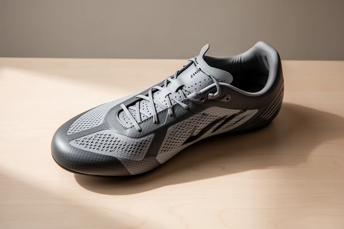 Thin performance shoe upper and lacing detail photographed from above