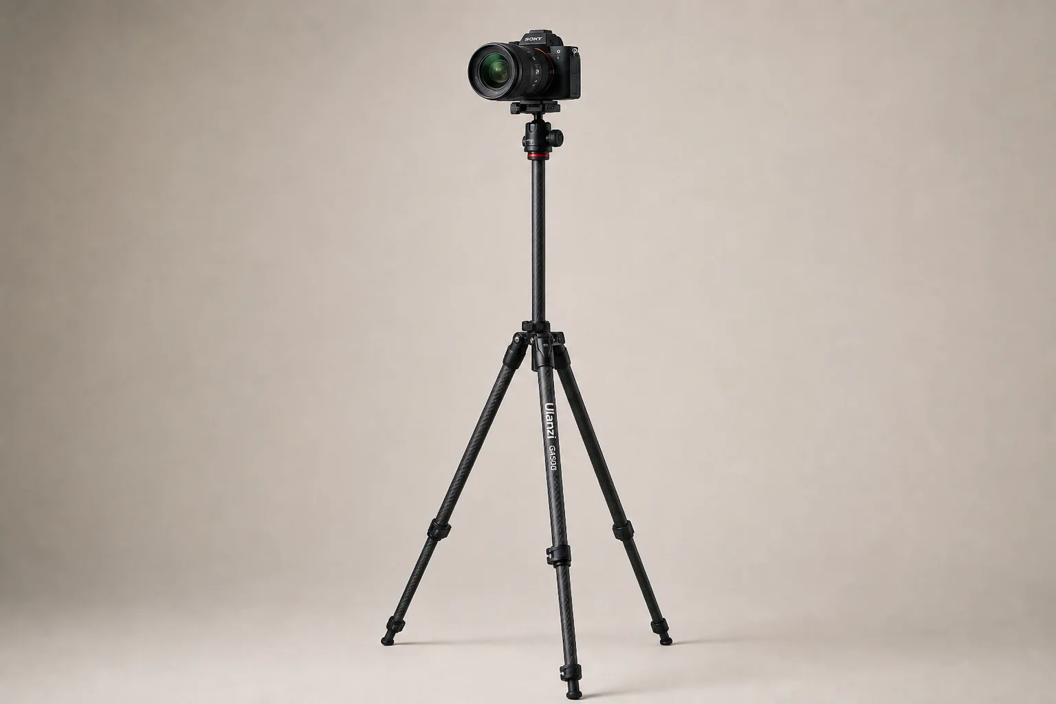 Four full-frame mirrorless cameras arranged on concrete surface