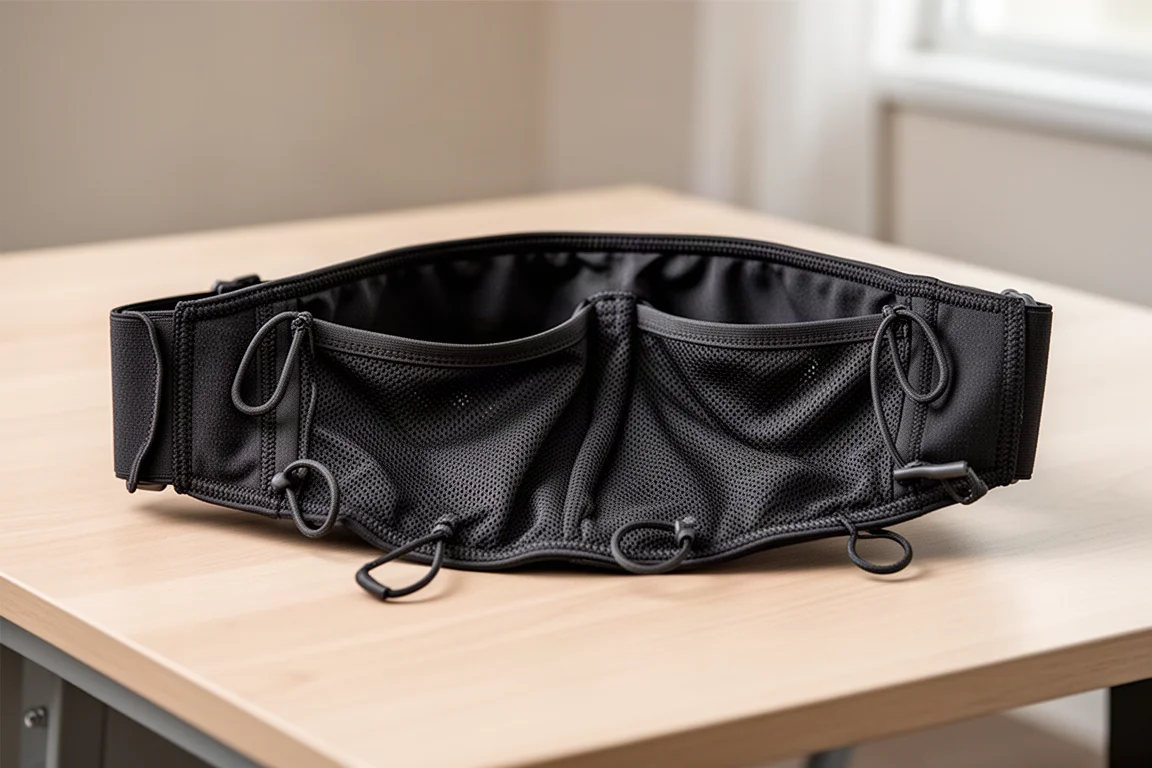 Inside of the running belt showing segregated internal pockets
