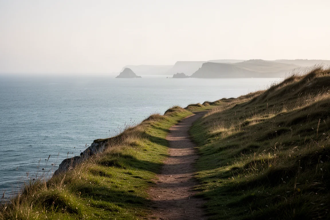 Sentier côtier le long de falaises surplombant la mer au pays de Galles du Sud
