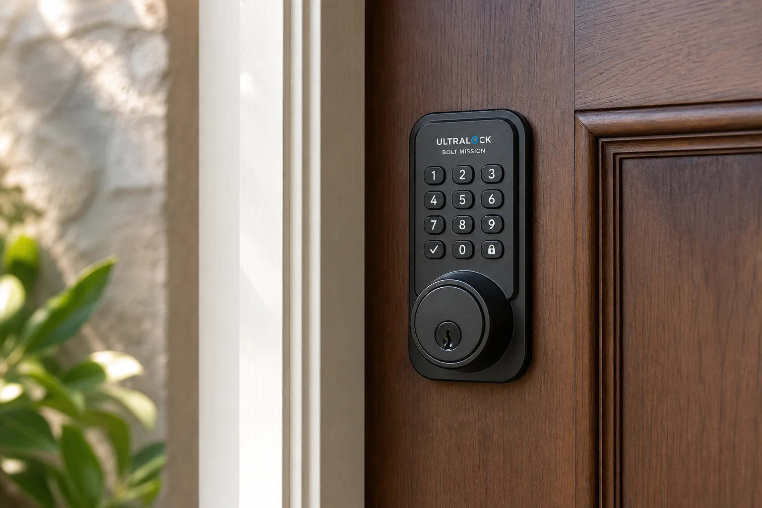 Smart home devices including hub, streaming device, thermostat, lock, and lights on a desk