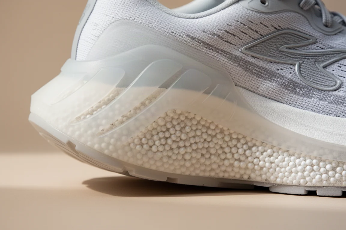 Close-up of a wide, stable midsole platform with raised sidewalls