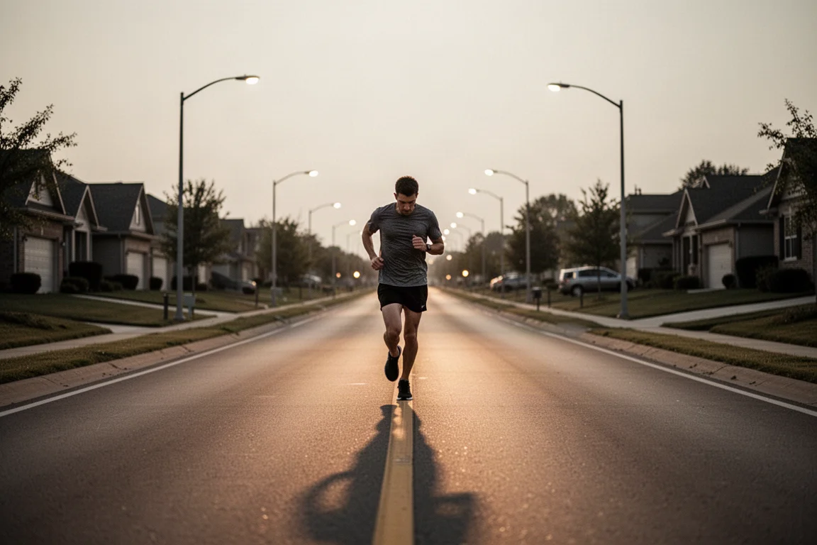 Marathonloper met vermoeide benen diep in een lange duurloop