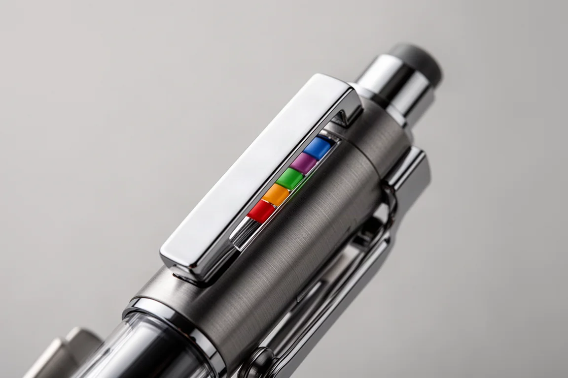 Multi-pen slide lever and color indicator close-up detail