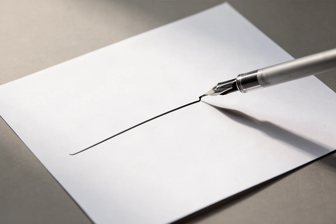 Linha de tinta suave sendo escrita em papel branco liso
