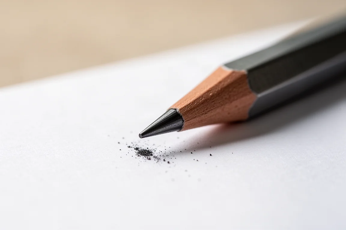 Punta di mina da 0.5mm appena affilata su una texture di carta, primo piano