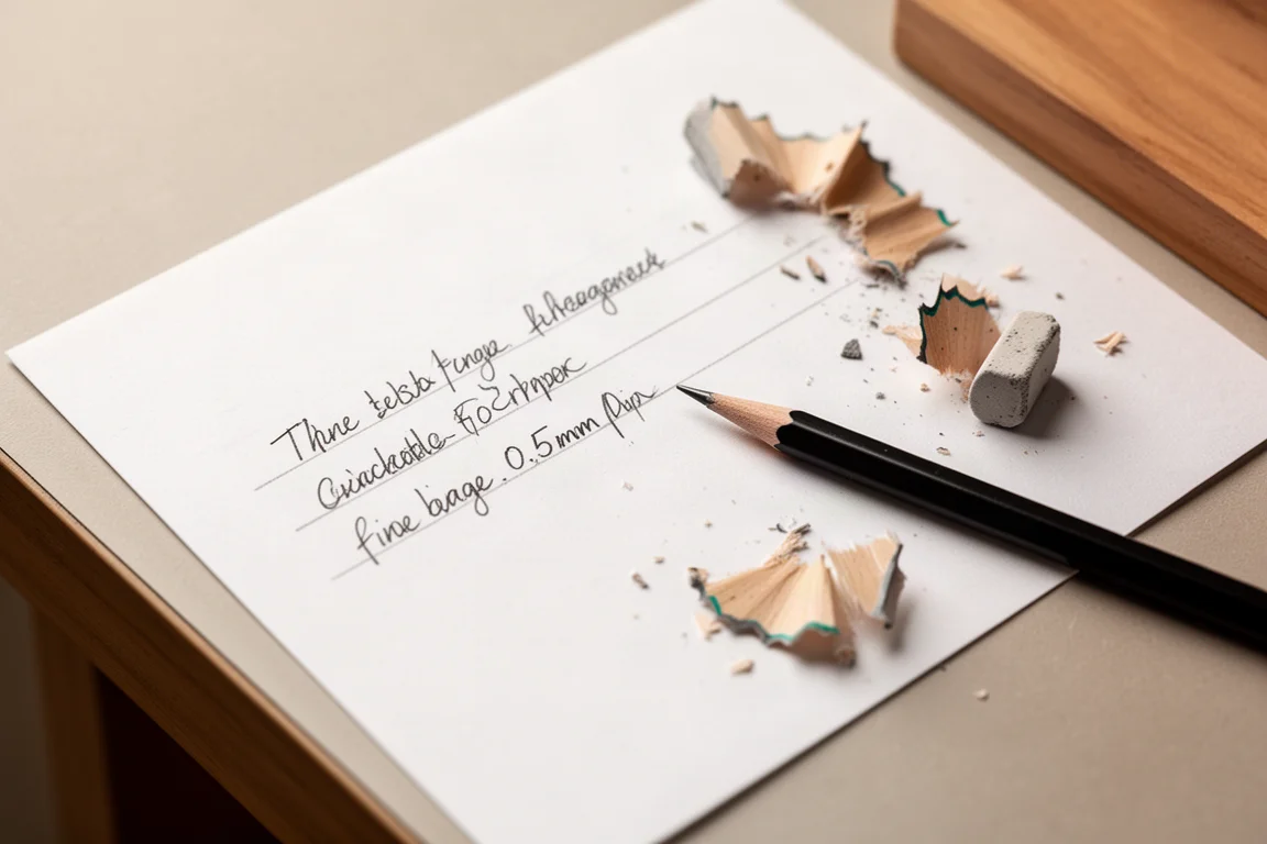 Schreibtest-Linien auf glattem Papier mit einem Druckbleistift