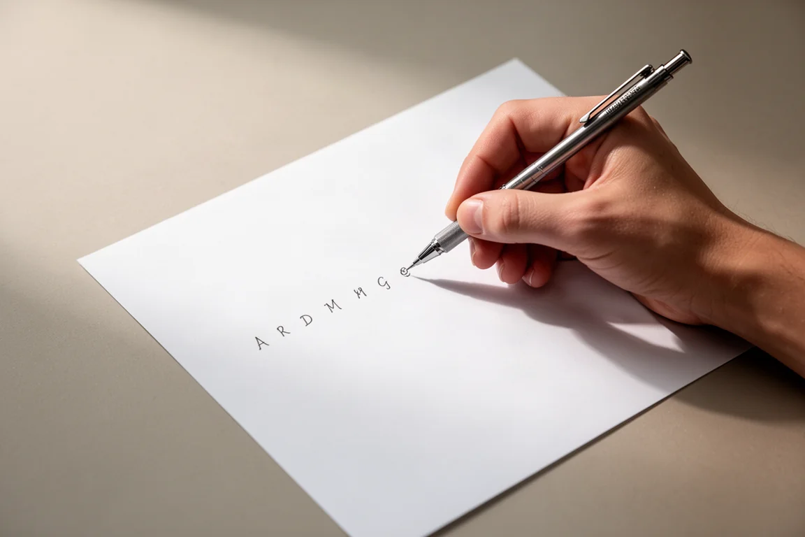 Dłoń pisząca notatki ołówkiem automatycznym na zwykłym papierze w miękkim świetle