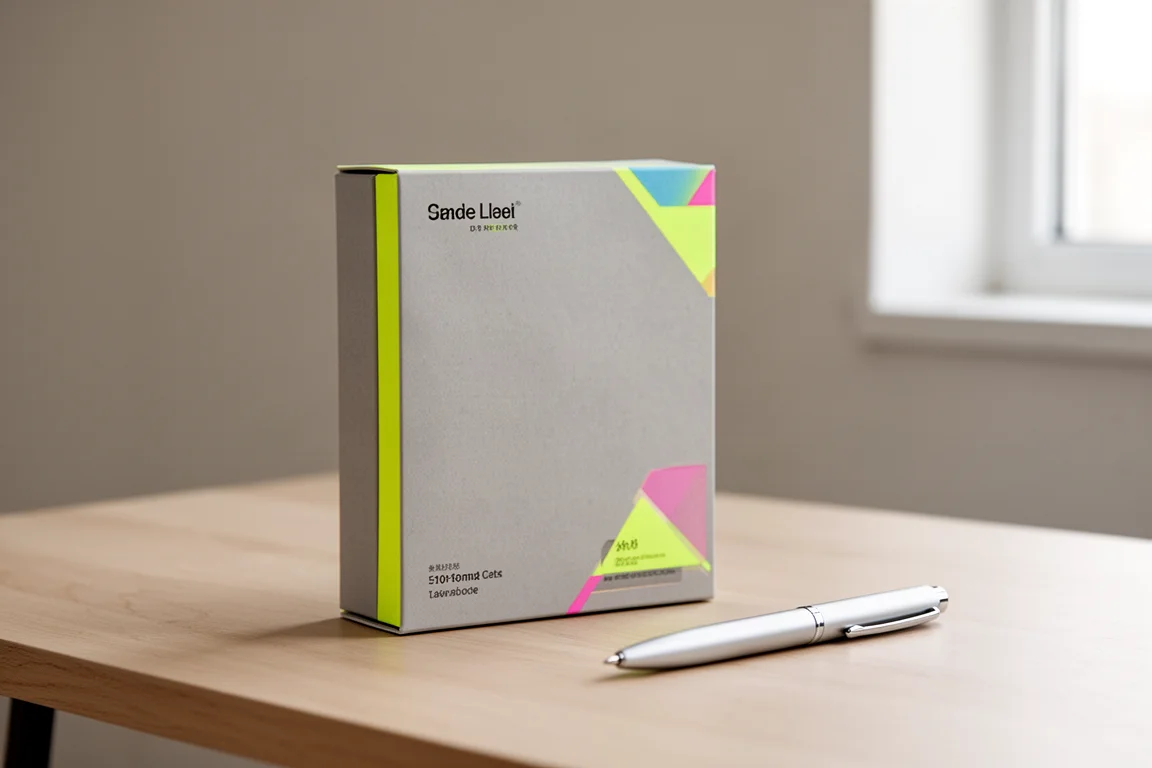Stilvolle Stiftverpackung mit fluoreszierenden Akzentfarben auf einem Schreibtisch