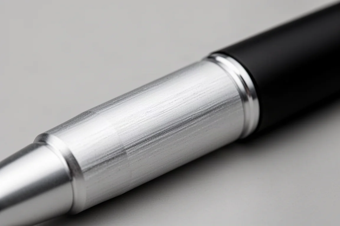 Close-up of a knurled-style anodized aluminum grip section on a rollerball pen