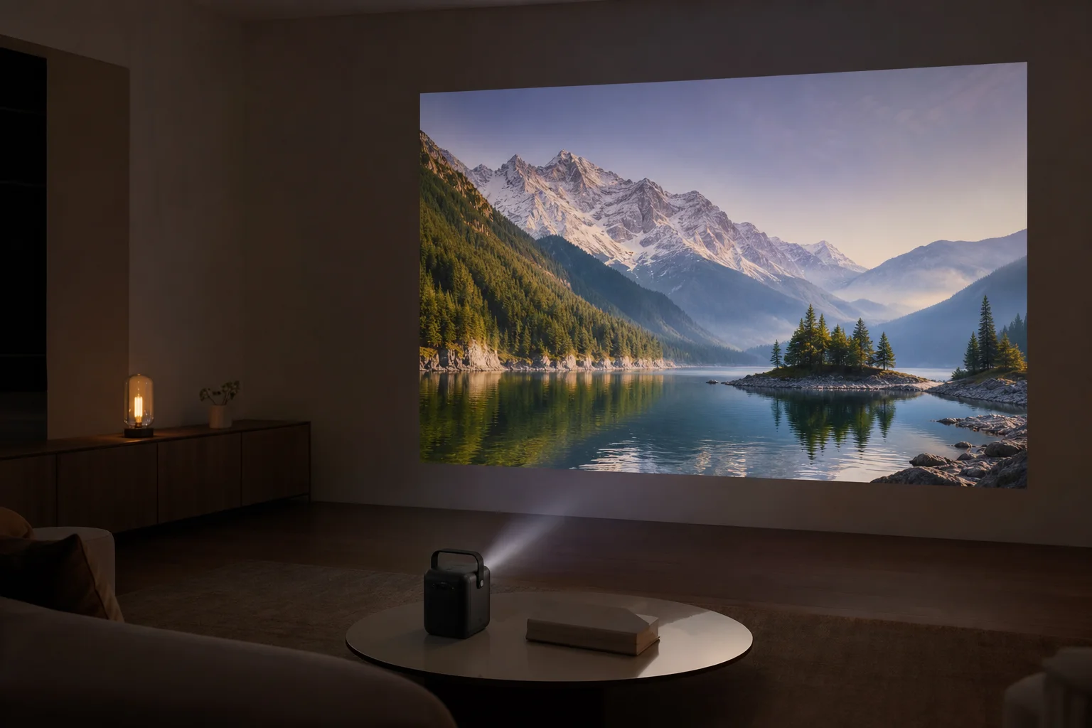 Immagine proiettata luminosa visualizzata su una parete dal Tank 3 Pro in una stanza buia
