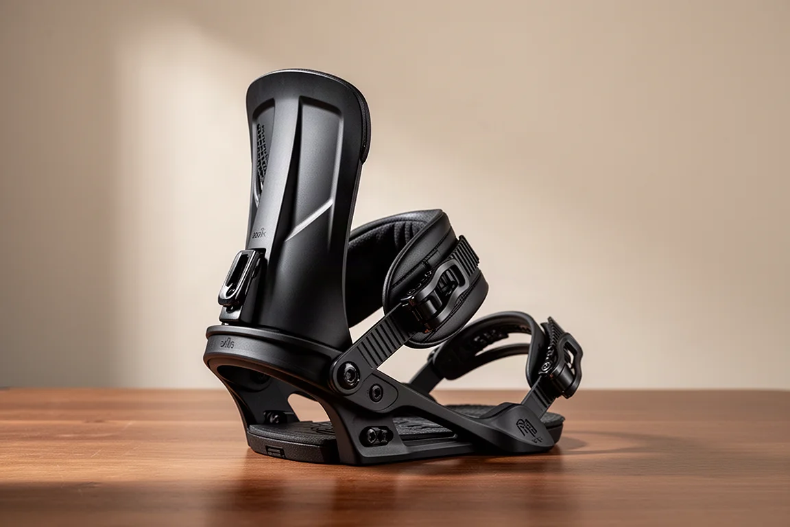Fijación de snowboard Union Atlas Pro Step-On sobre una superficie de madera