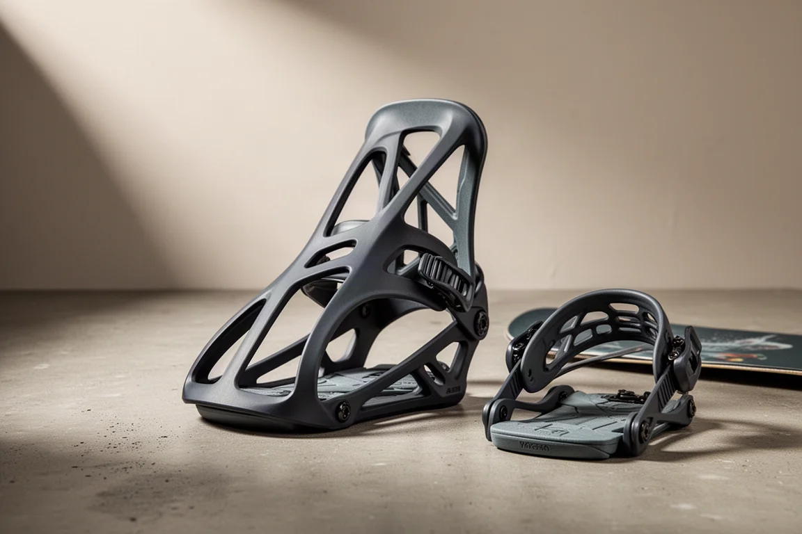 Minimal cutout snowboard binding heel strap with ankle strap on concrete