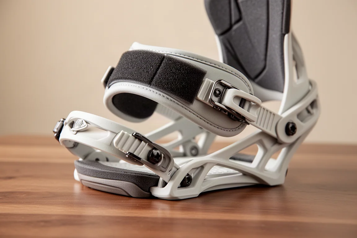 Nahaufnahme eines gepolsterten Hybrid-Knöchelstraps einer Snowboard-Binding