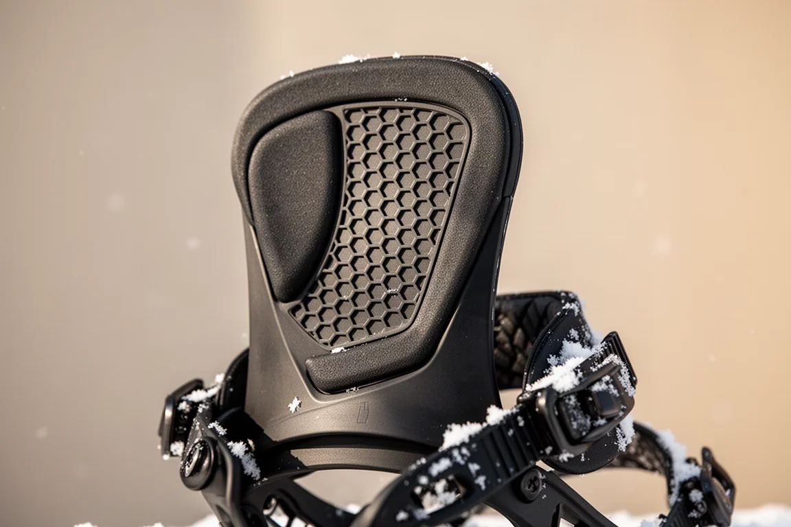 Close-up of a snowboard binding highback with honeycomb pattern