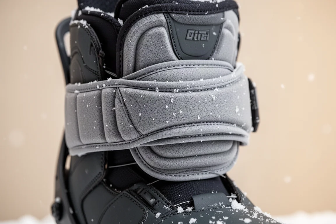 Snowboard binding strap wrapped around a boot