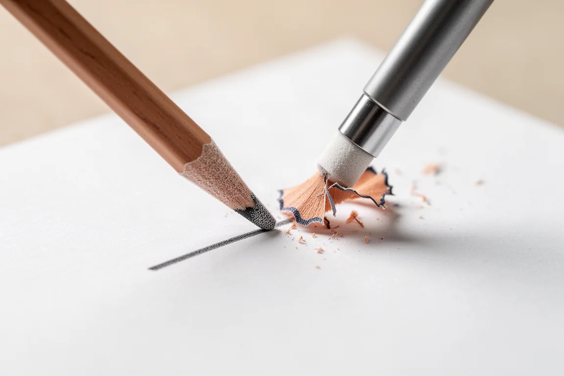 Precyzyjna końcówka gumki usuwająca mały błąd ołówka na papierze
