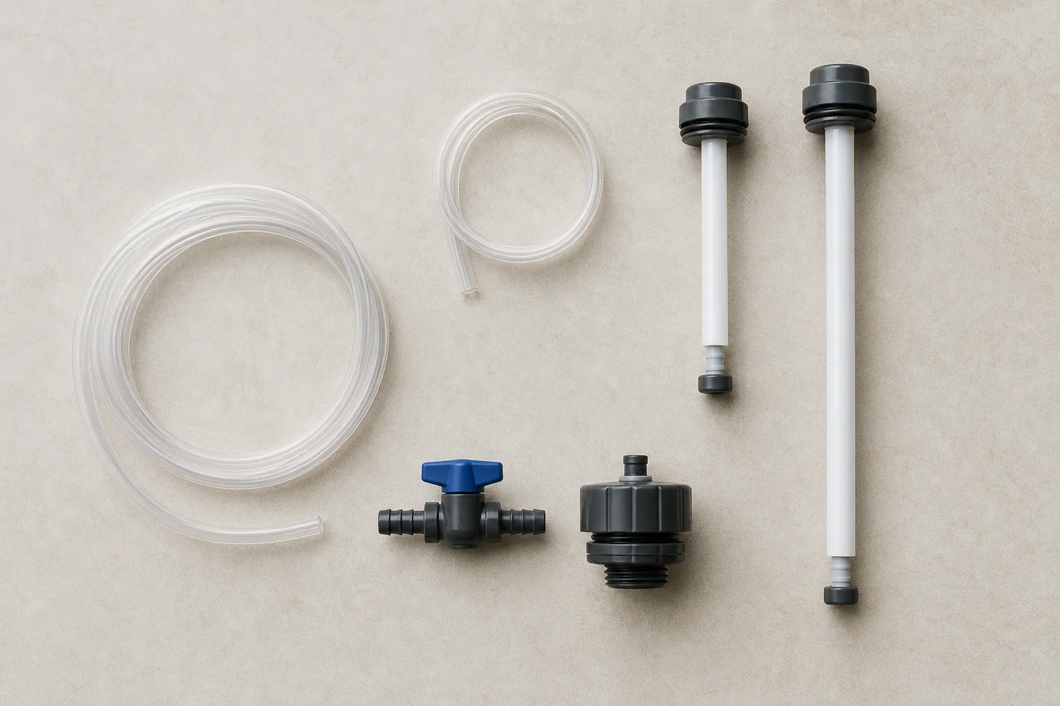 Auto top-off system tubes and valve assembly for aquarium water level control