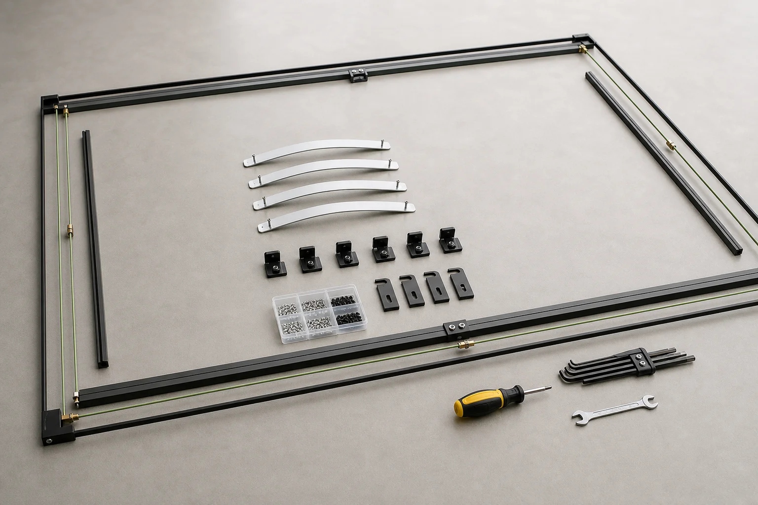 120-inch ALR screen frame assembly with fiberglass rods and mounting hardware