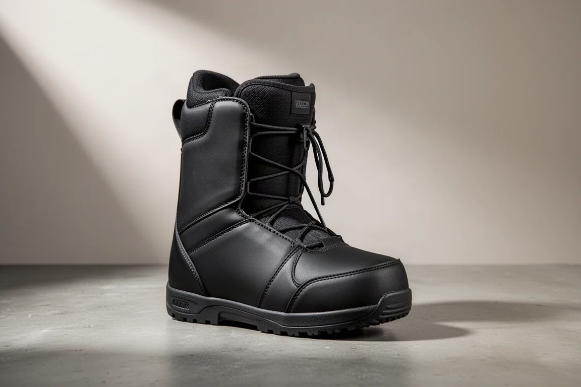 Vans Hi-Standard Pro snowboard boot in matte black on a concrete surface