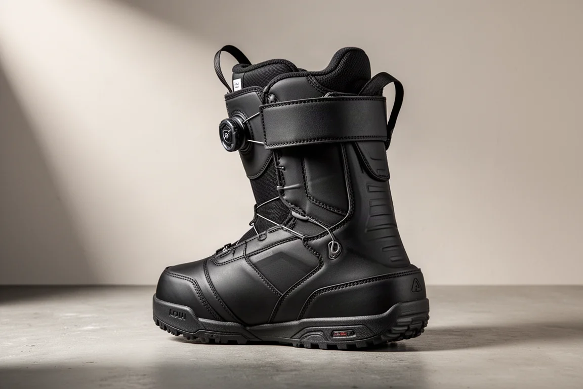 Vans Infuse 雪板靴,具備 TPU 鞋頭護蓋、BOA 旋鈕與動力帶,置於水泥地上