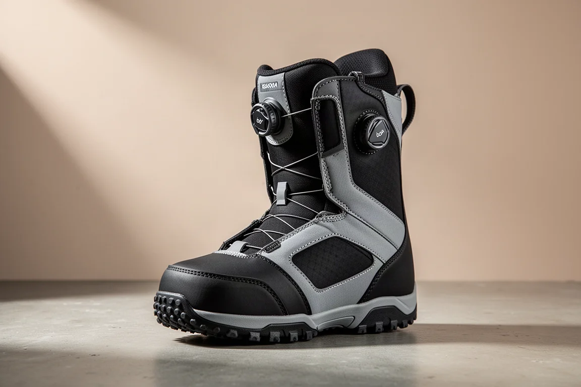 Snowboard boot Vans Invado Pro con lacci e quadrante Boa laterale su superficie in cemento