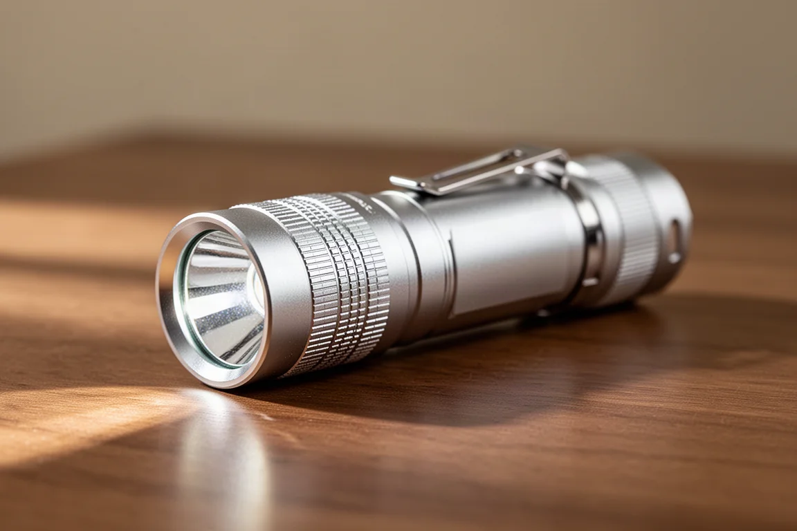 Tête de lampe torche pivotante montrant une interface de contrôle simple à deux niveaux