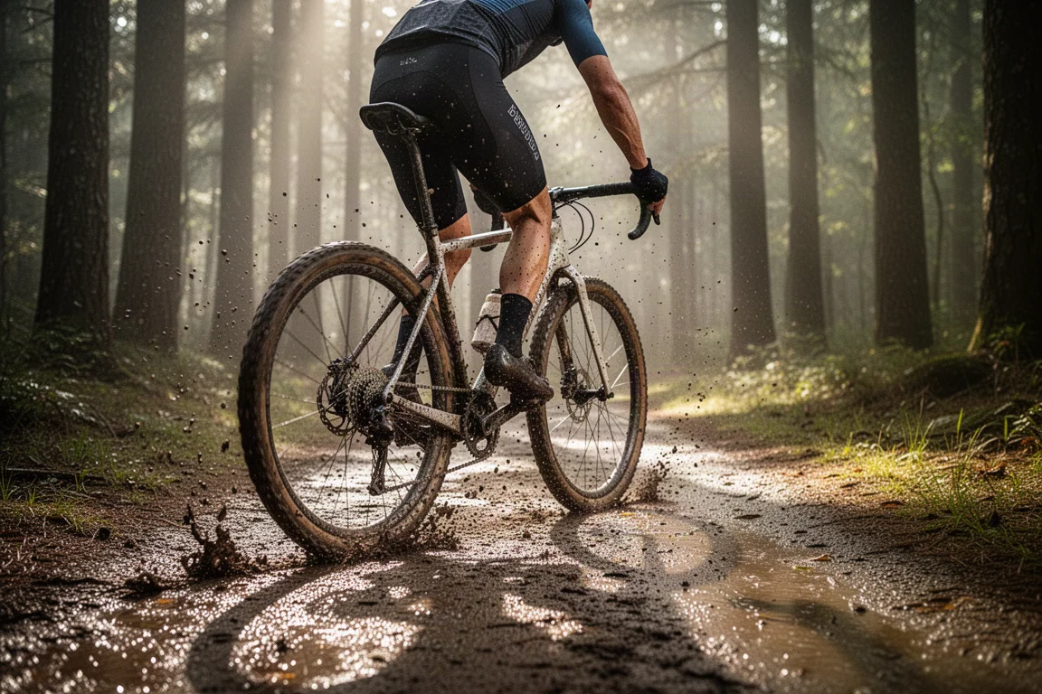 Nahaufnahme einer Rahmenverbindung eines Carbon-Gravelbikes mit intern verlegten Leitungen