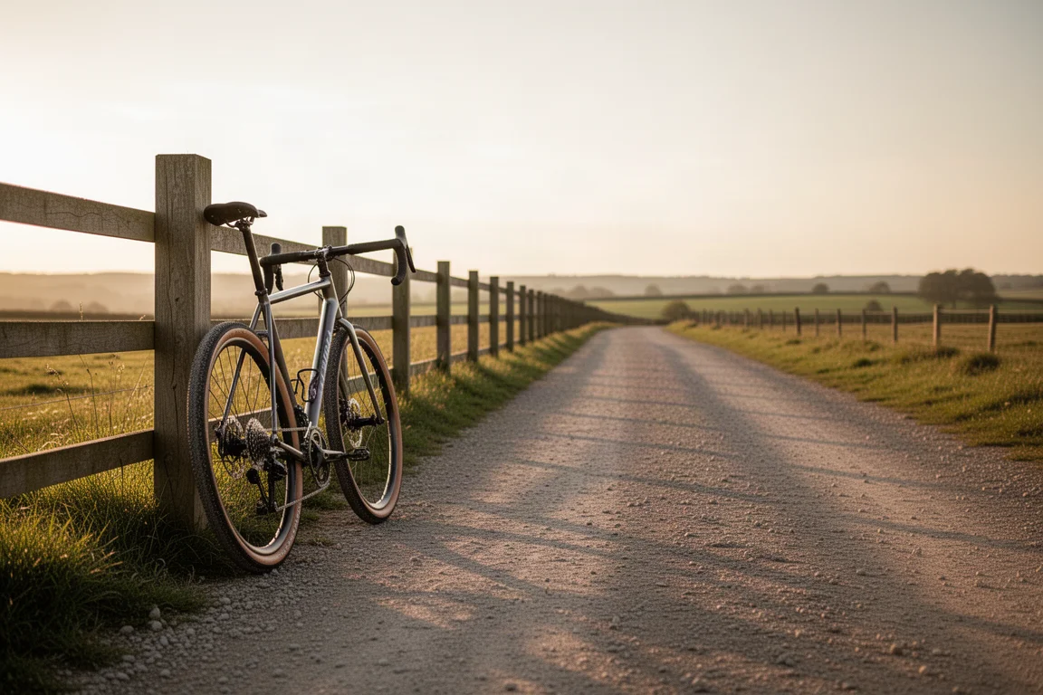 Geöffneter Fahrradkarton auf Holzboden mit teilweise montiertem Carbon-Gravelbike