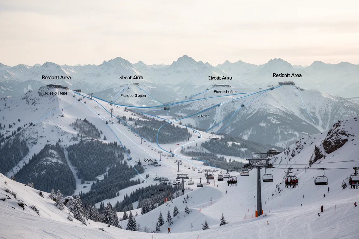 Panoramic view of the Verbier 4 Vallées ski area with six interconnected resort sectors