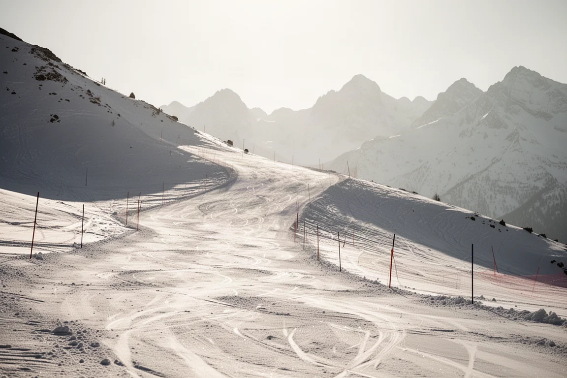 South-facing alpine slope showing firm morning snow with sun affecting surface conditions