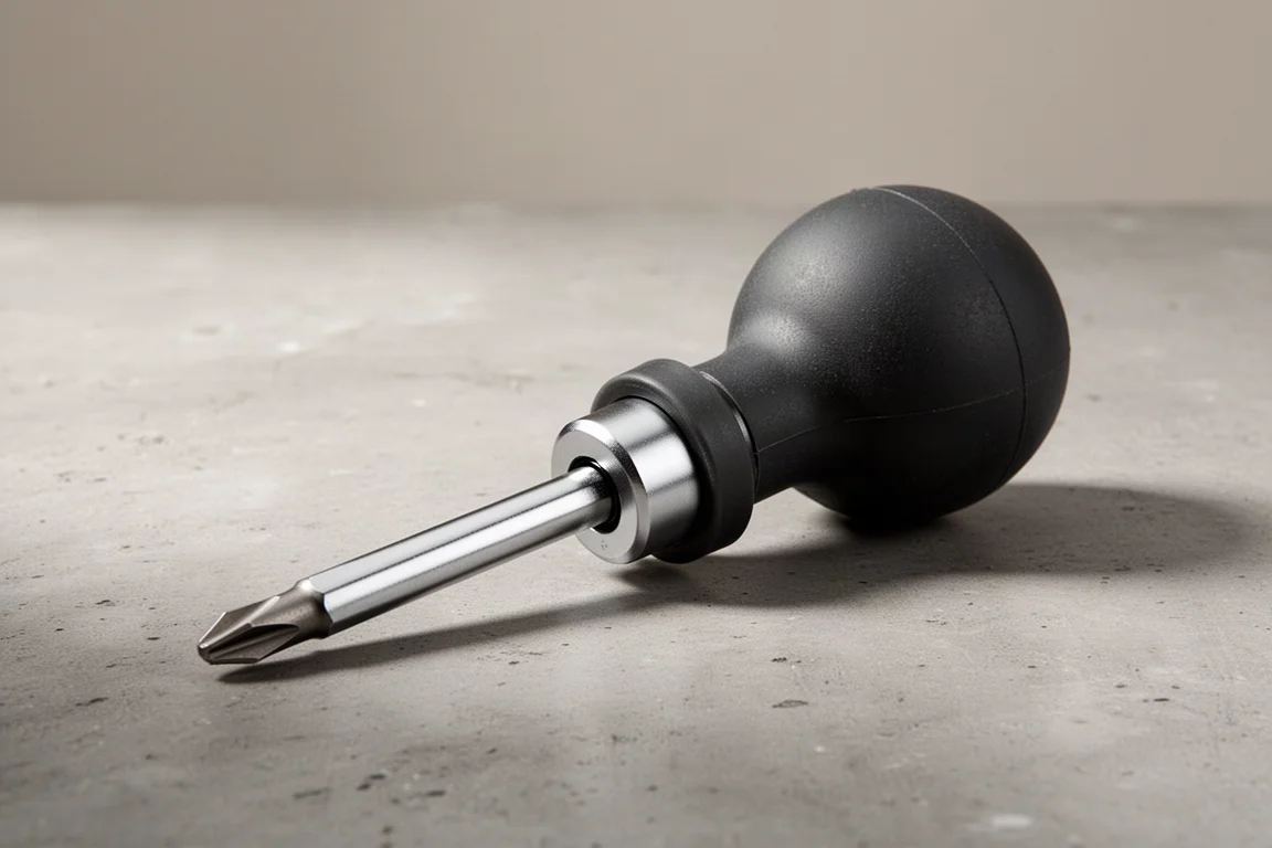 Vessel 2200 ratcheting screwdriver with rubberized ball handle on neutral surface
