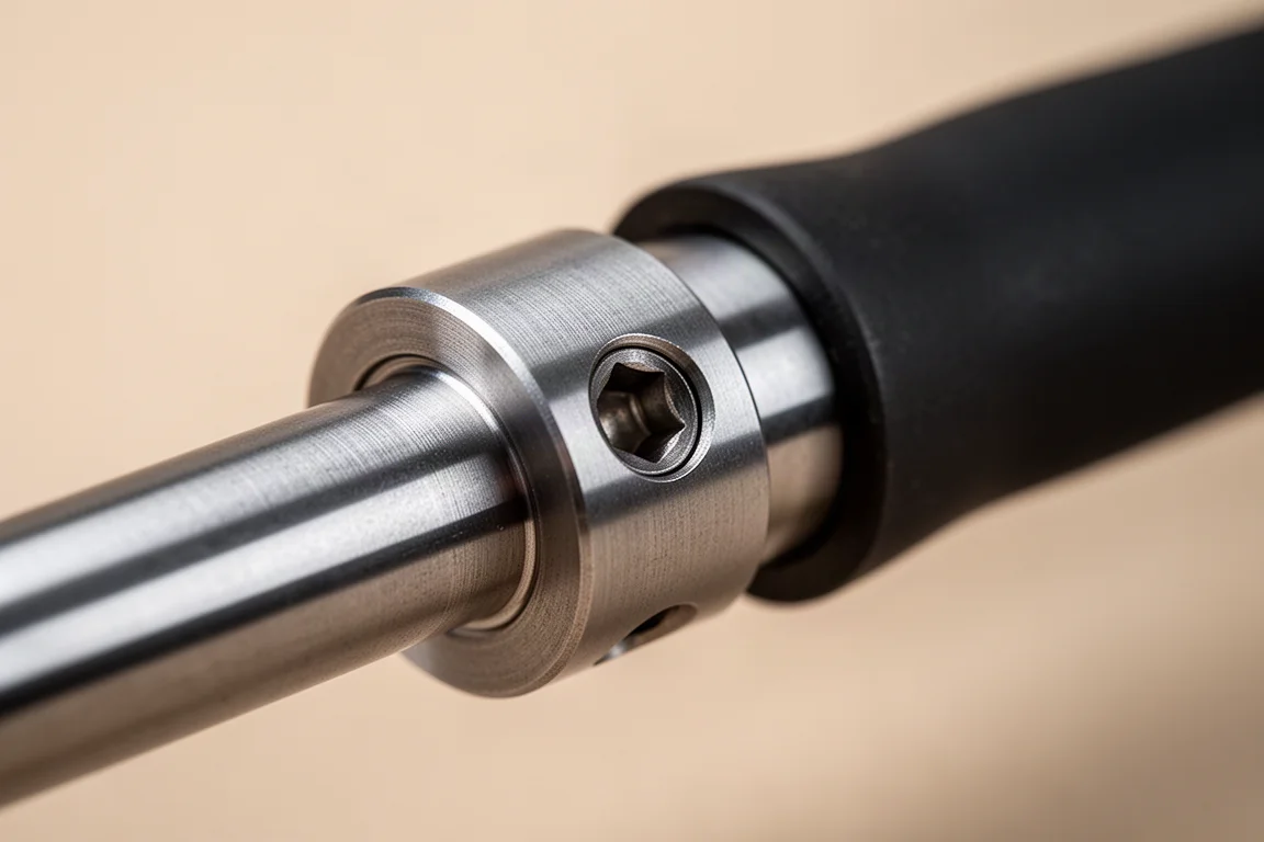 Close-up of a sliding metal collar on a tool shaft with a quarter-inch hex fitting