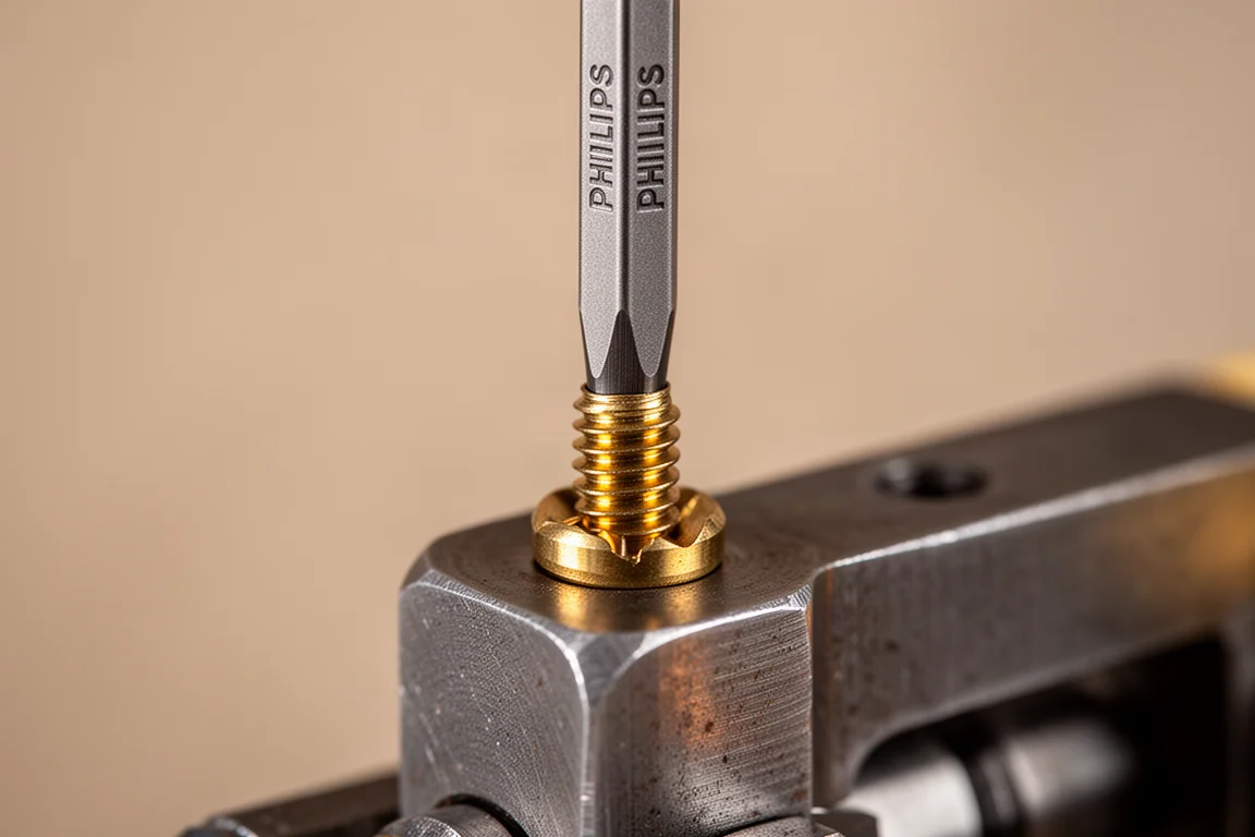 Screwdriver tip seated in a screw head during fine adjustment work
