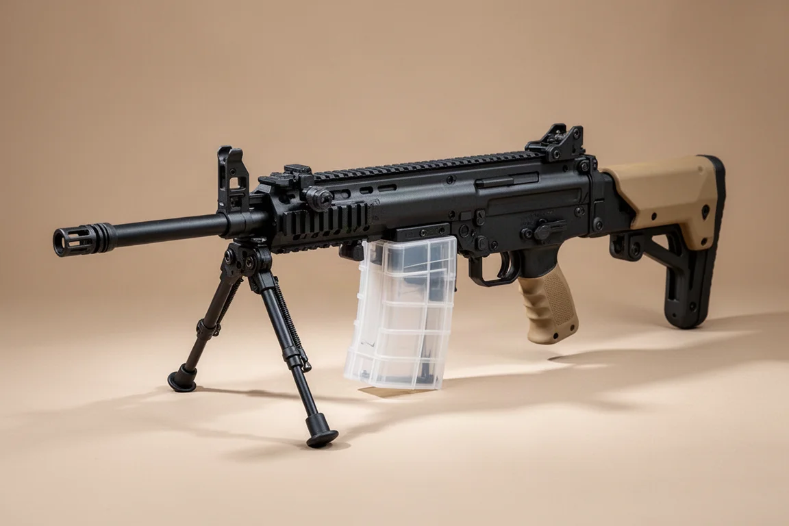 VFC生存遊戲展示桌，包含卡爾·古斯塔夫M3發射器、Mark 48 Mod 1及數把步槍