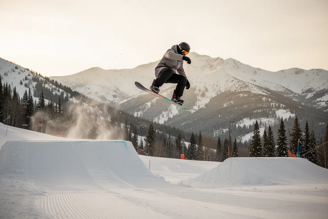 Snowboardzista wyskakujący z małego kickera obok trasy