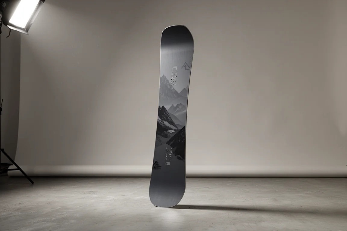 Deska snowboardowa Vimana Meta all-mountain stojąca pionowo na betonowej podłodze