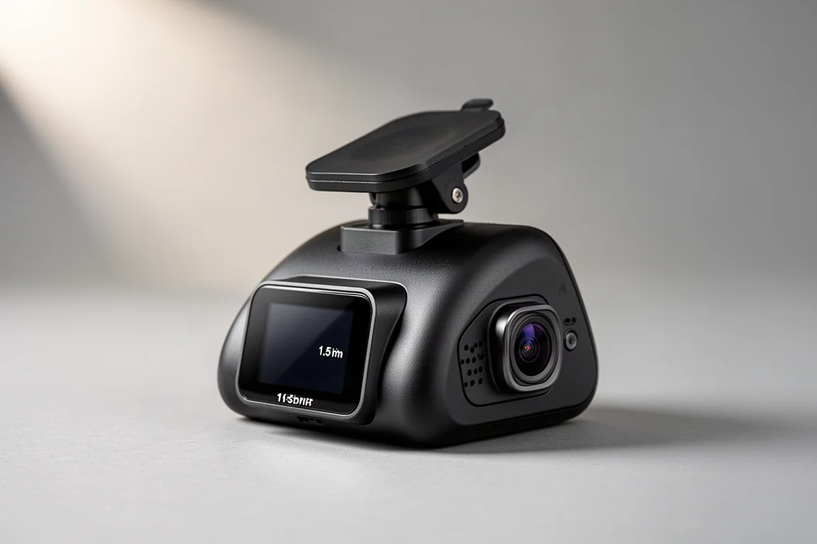 Kollektion moderner Dashcams, angeordnet auf einer matten Betonoberfläche