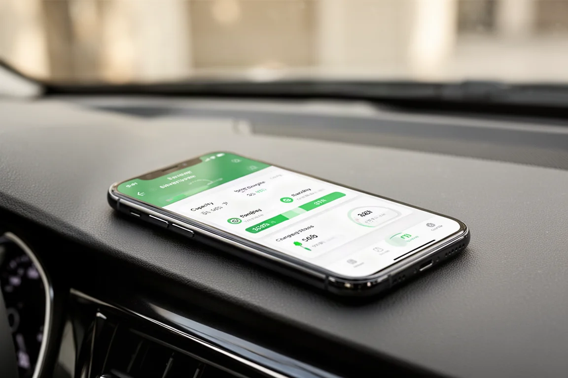Smartphone app showing battery capacity settings for a dash cam battery