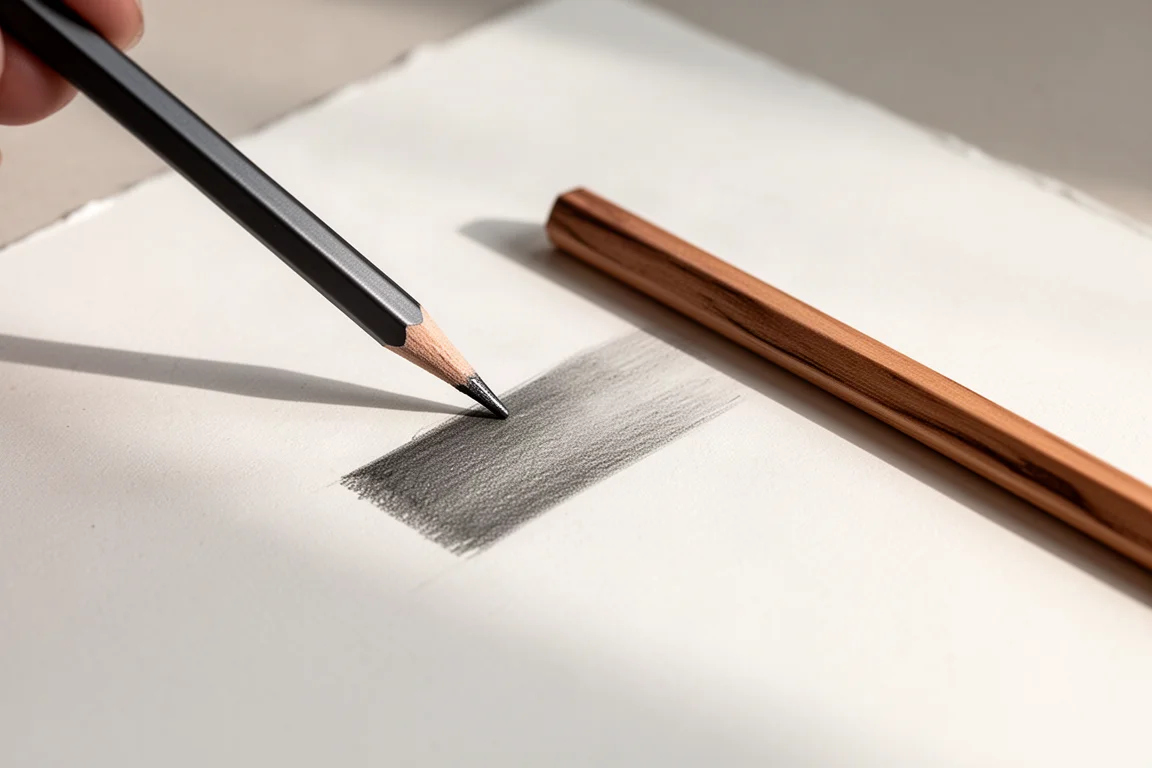 Mano de un artista construyendo sombreado suave a lápiz sobre papel de dibujo texturizado