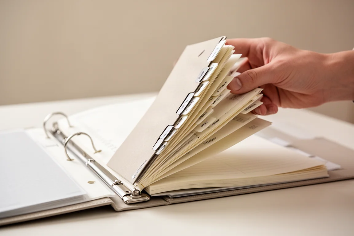 Hand flipping a ring binder open using thumb index cutouts