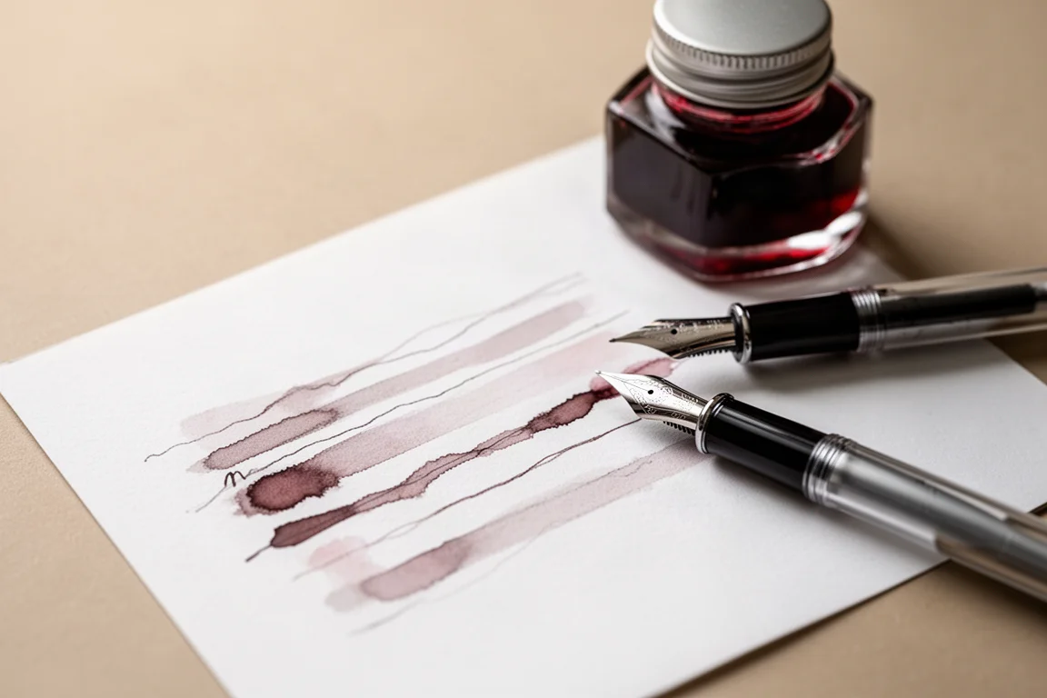Handschriftliches Schreibmuster eines Füllfederhalters, trocknend auf weißem Papier