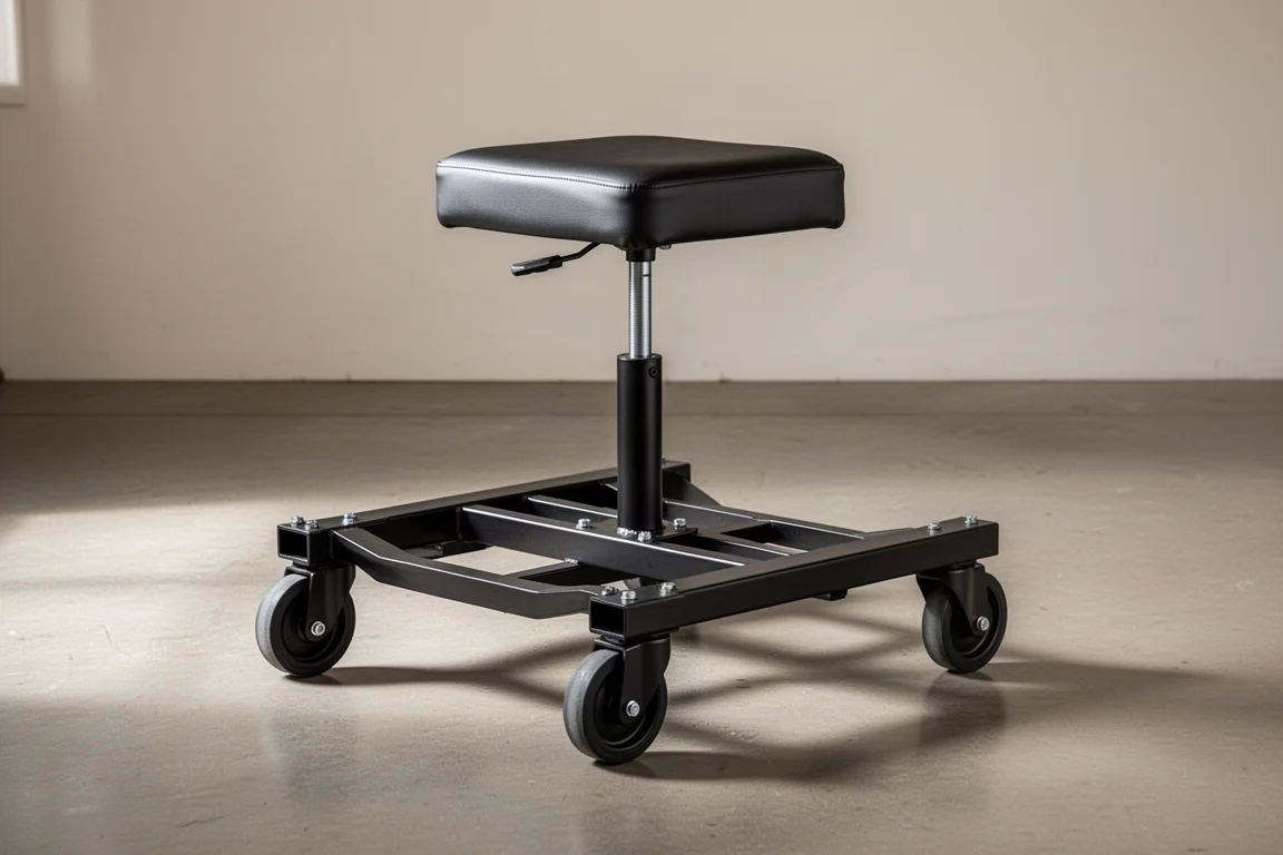 VIVO rolling creeper seat with large casters on a concrete garage floor
