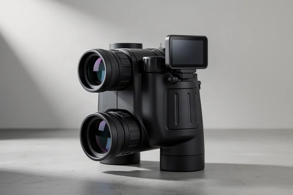 Binocoli per visione notturna 4K Viziogeear appoggiati su una superficie in cemento