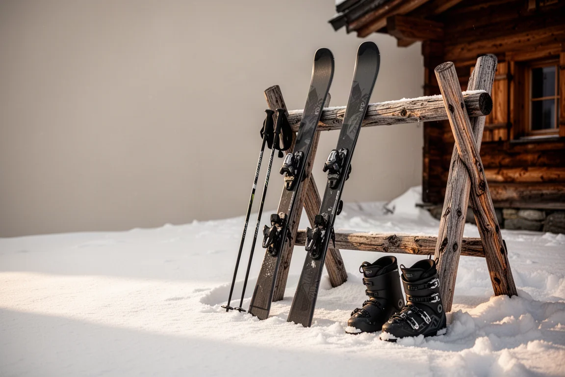 Ski-Basen und Montagebereich werden in einer Werkstatt begutachtet