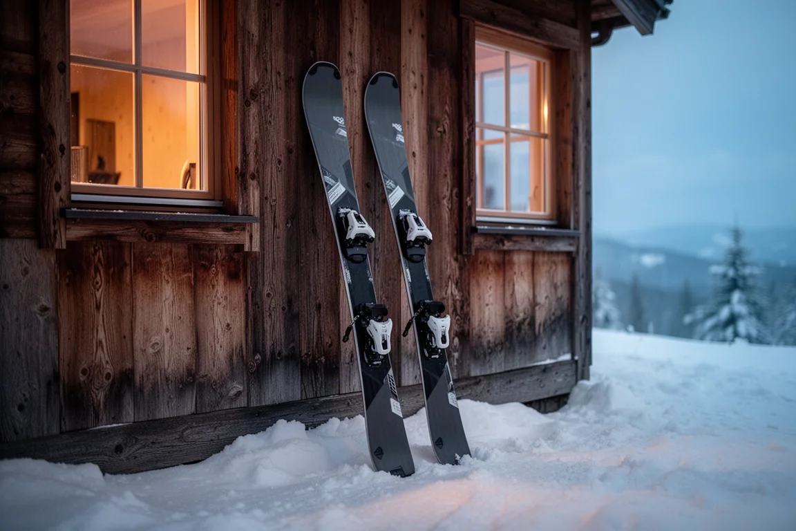 Zwei Freeride-Skier stecken im verharschten Schnee am Rand eines Alpenkamms