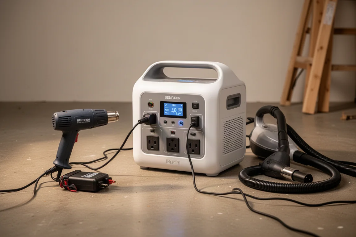 Werkstatt-Werkzeuge laufen über eine tragbare Powerstation