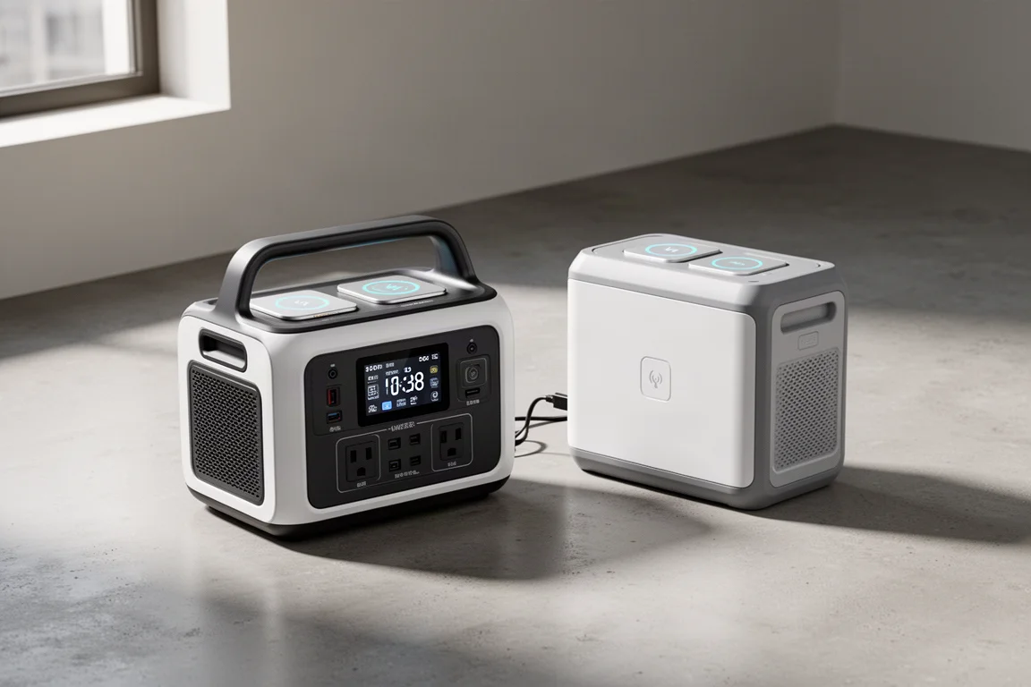 Von Alpha 2000 power station and Von EB 2000 expansion battery side by side on concrete