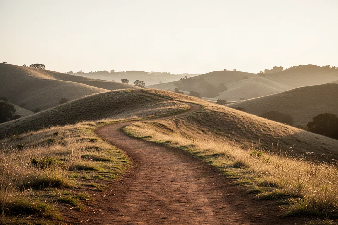 Rolling hill trail landscape with gentle climbs and descents