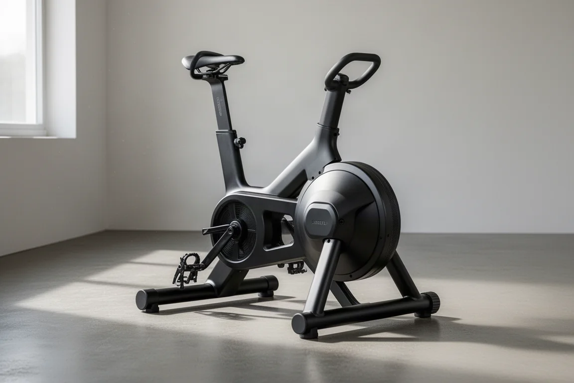 Wahoo KICKR V5 direct drive smart trainer on a concrete floor in a minimal home training space